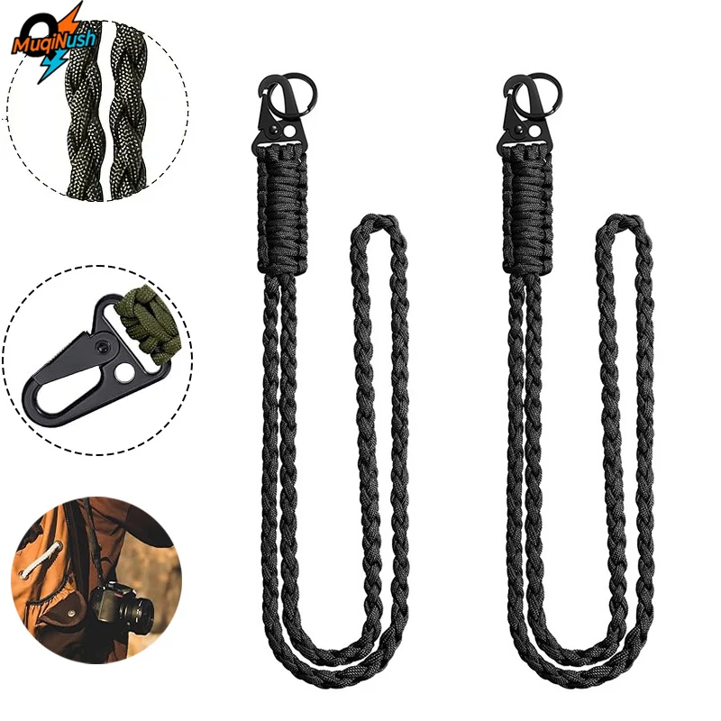 

MuqiNush 2 PCS Heavy Duty Woven Umbrella Rope Keychain Outdoor Survival Necklace With Clip For Cameras Whistles Mobile Phones