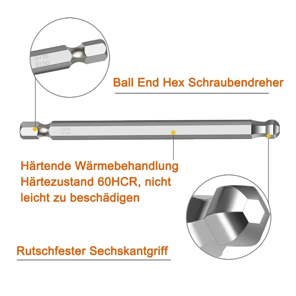 7/1pcs Ball End Hex Screwdriver Bit Metric Hex Bit 50/75/100mm Long Magnetic Driver Bit Hexagon Air Screwdrivers Head