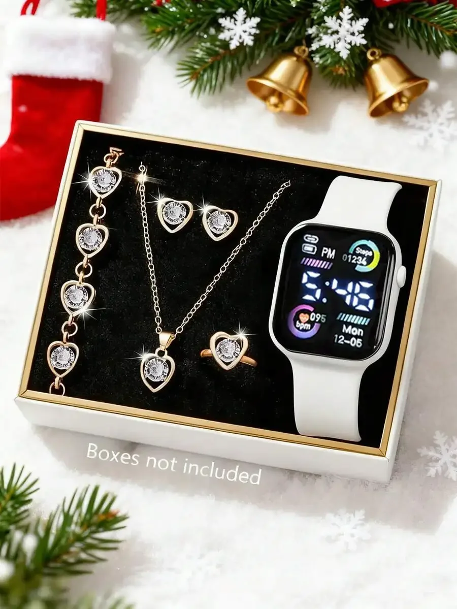 6/1pc Women's Fashionable And Elegant LED Digital Display Electronic Watch, Suitable For Women To Wear, Equipped With Jewelry