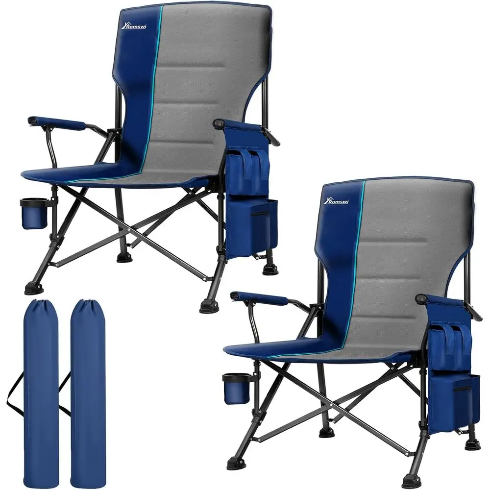 Sedie da campeggio pieghevoli durevoli da 500 libbre con braccioli, portabicchieri e tasche laterali per avventure all'aria aperta