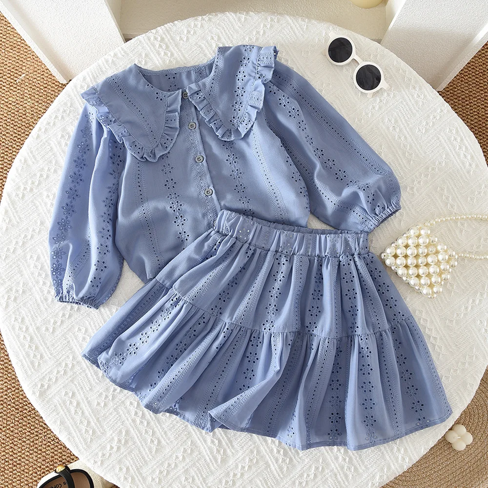 

Girls Clothes Sets Spring Summer 2026 Doll Collar Blouse+skirt 2pcs Suits for Kids Children's Casual Set Toddler Outfits Sets