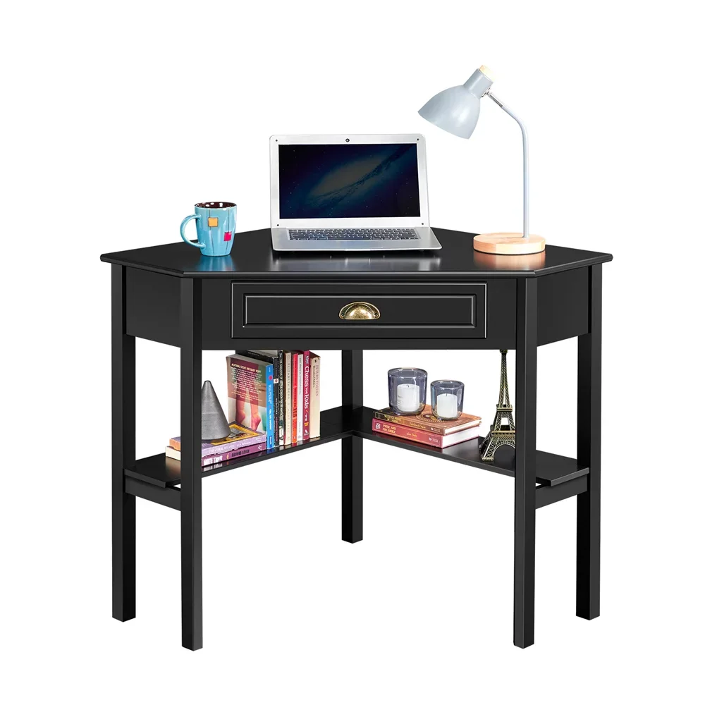 2023 New Easyfashion Corner Writing Desk with Storage Drawer Computer Desks