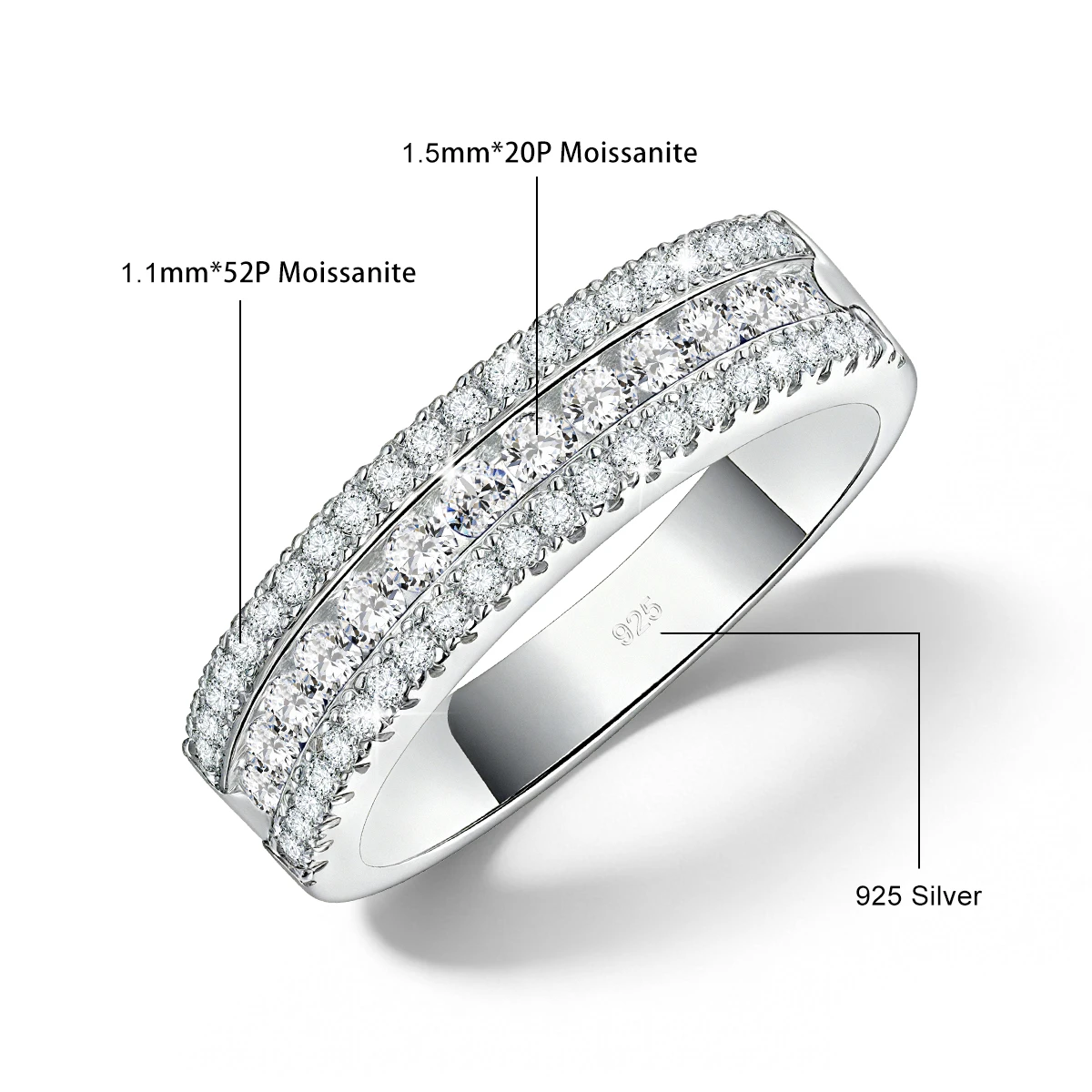 Schlichte Elegante Braut-Eheringe Eternity 925 Silber Voll-Moissanit-Ring für Frauen Männer Paare Verlobungsschmuck – Detail 7
