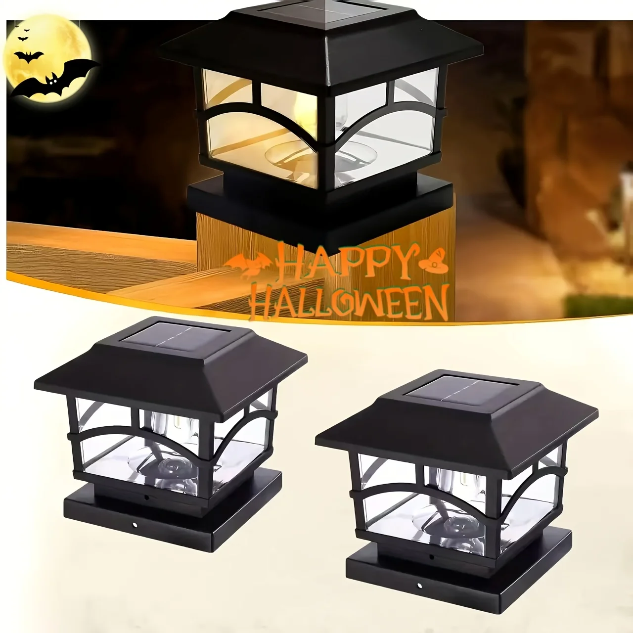 

2PACKS Solar Energy-Saving Outdoor LED Column Top Lights, Detachable Lamps And Solar Charging ABS Material, Installed on Wooden Stake Fences, Sidewalks, Stairs, Gardens, Courtyard Column Heads And Terraces Outdoor Lights IP65 Halloween Solar