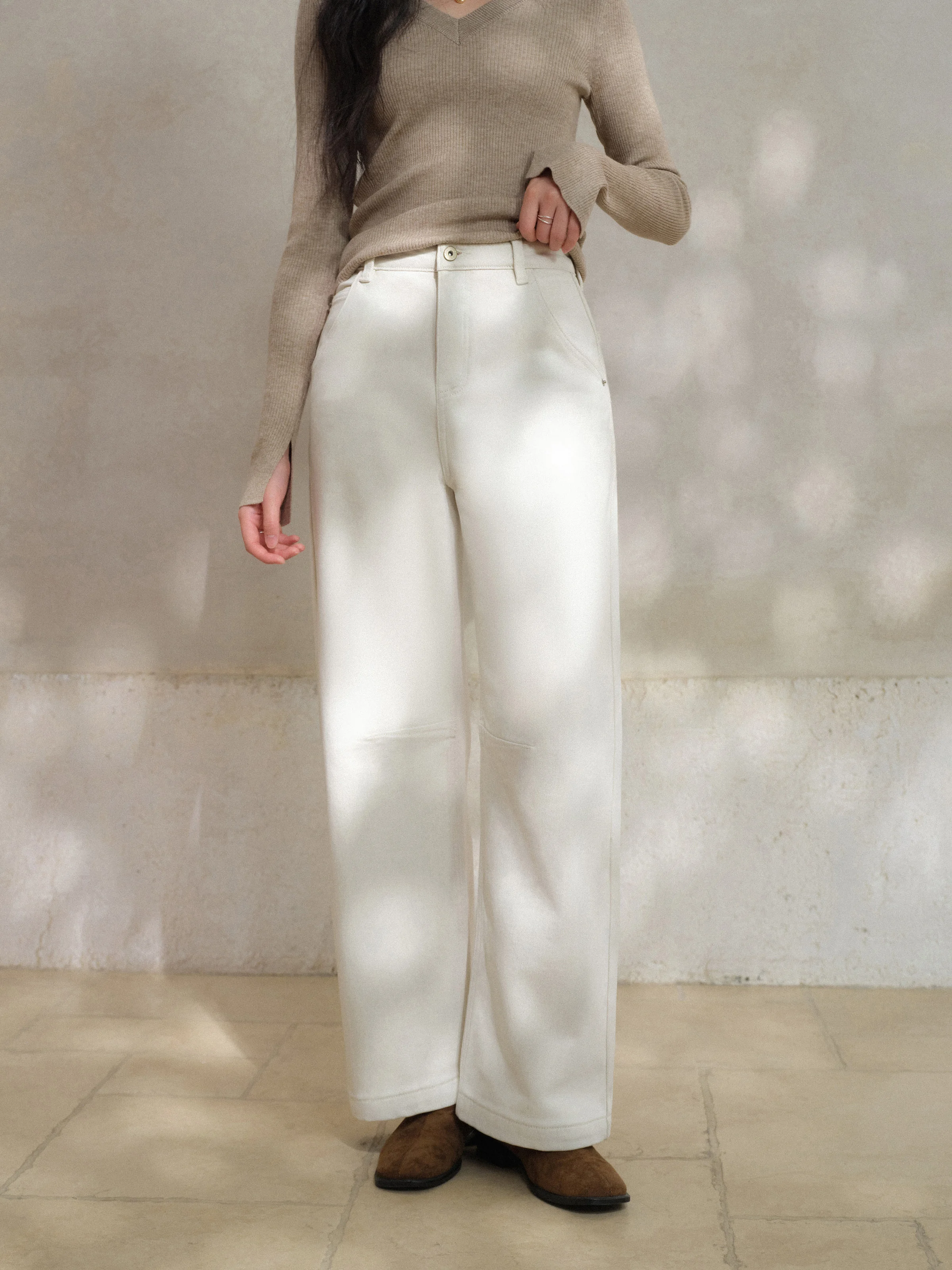 Fleece-gefütterte Denim-Hosen für Damen, warm, locker, gerade Passform, Jeans für Damen, weich, schlankmachend, Winter-Freizeithose, täglich, bequeme Outfits