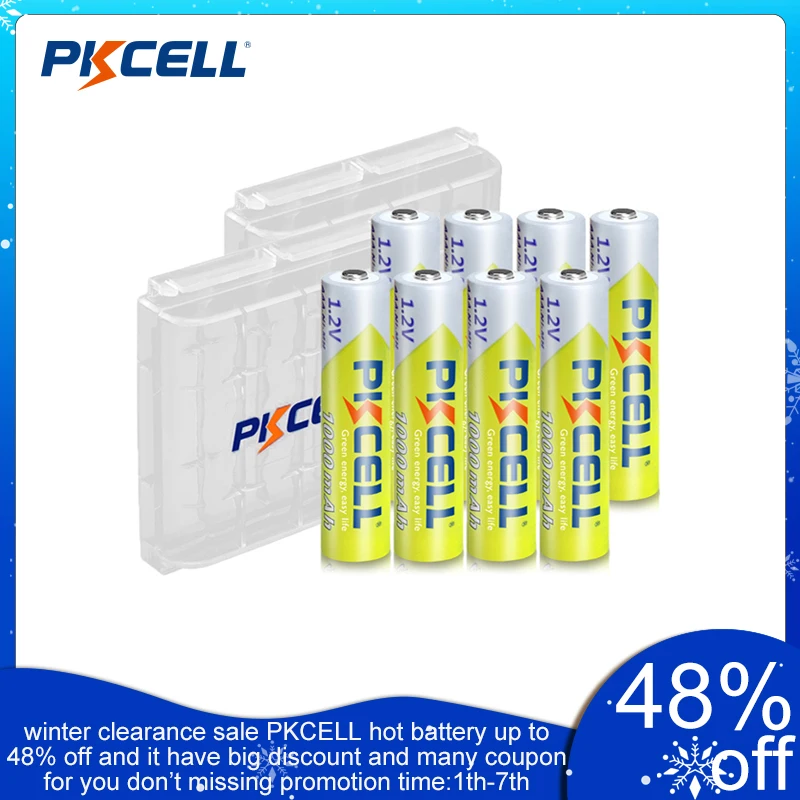 8PC PKCELL AAA Battery Ni-MH aaa Rechargeable Battery 1.2V 1000mah Batteries And 2PC Battery Box For Clock Toys flashlight