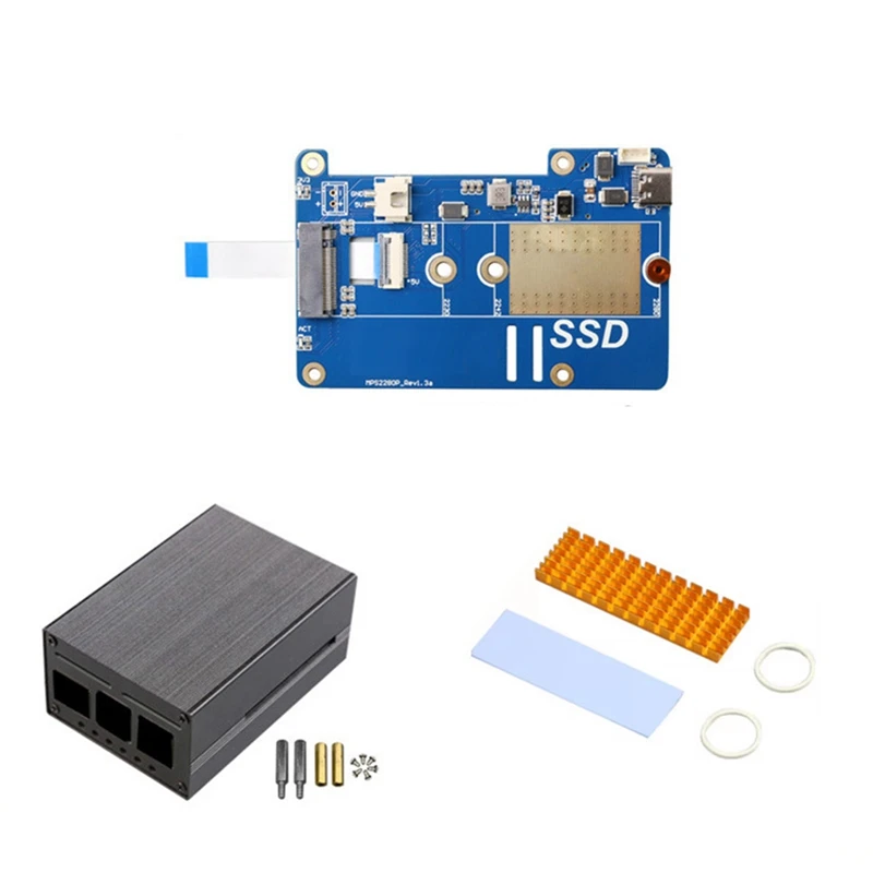 MPS2280P PCIE M.2 NVME SSD HAT+Case+SSD Heat Sink For Raspberry Pi 5 Support 2280 2230 2242 Gen 3 Expansion Board