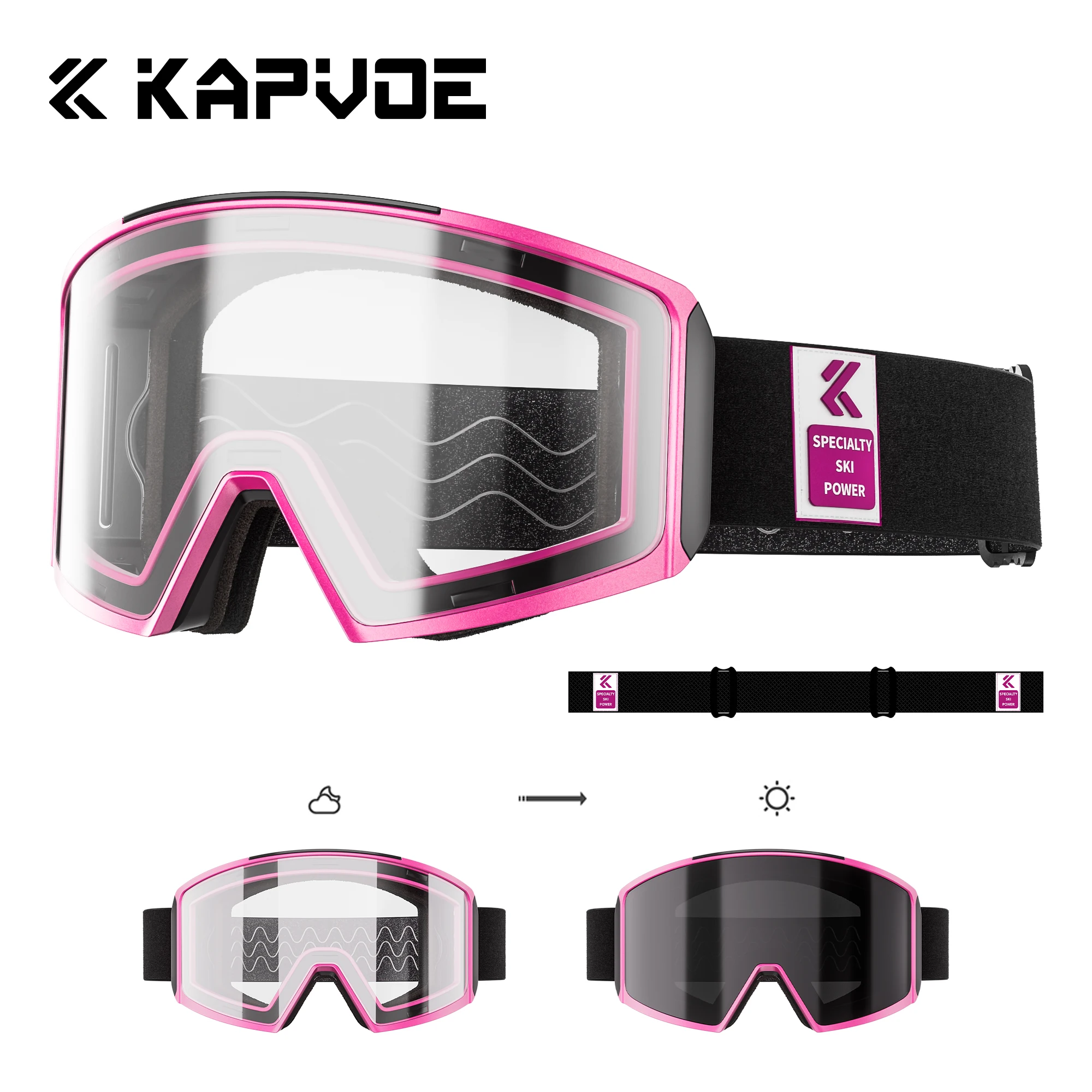 

KAPVOE Anti-fog Skiing Goggles UV400 Photochromic Winter Outdoor Sports Glasses Skating Snowboard Snowmobile snow Accessories