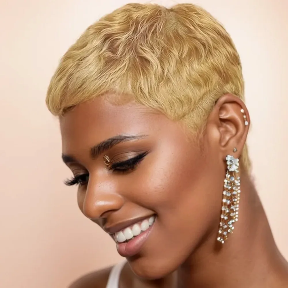 짧은 레이어드 스타일 픽시컷 인모 풀머신메이드 가발 27가지 색상 여름 데일리룩