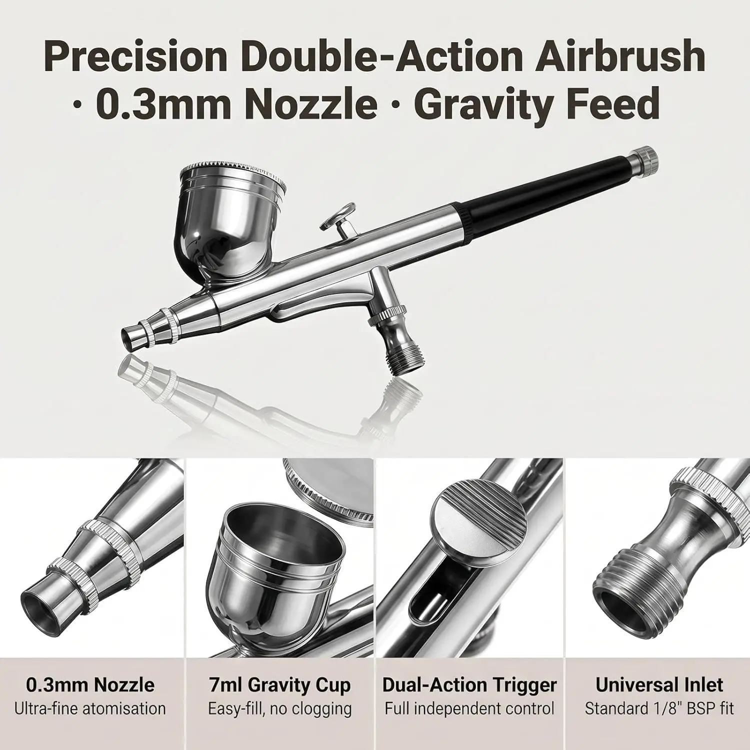 Joystar Dual Action Mini Air Compressor Airbrush Kit With Spare Nozzle Needle and Airbrush Cleaning Kit for Hobby, Craft