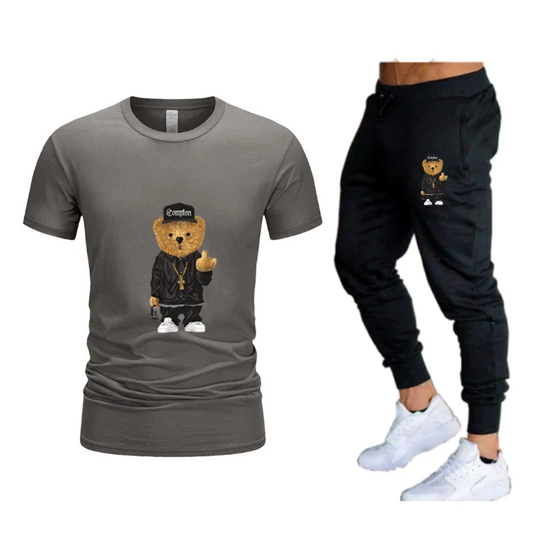 Summer Fashion Men\'s Tracksuit T-shirt Set Leisure Short Sleeve And Thin Pants Set Jogging Gym Suit Clothing