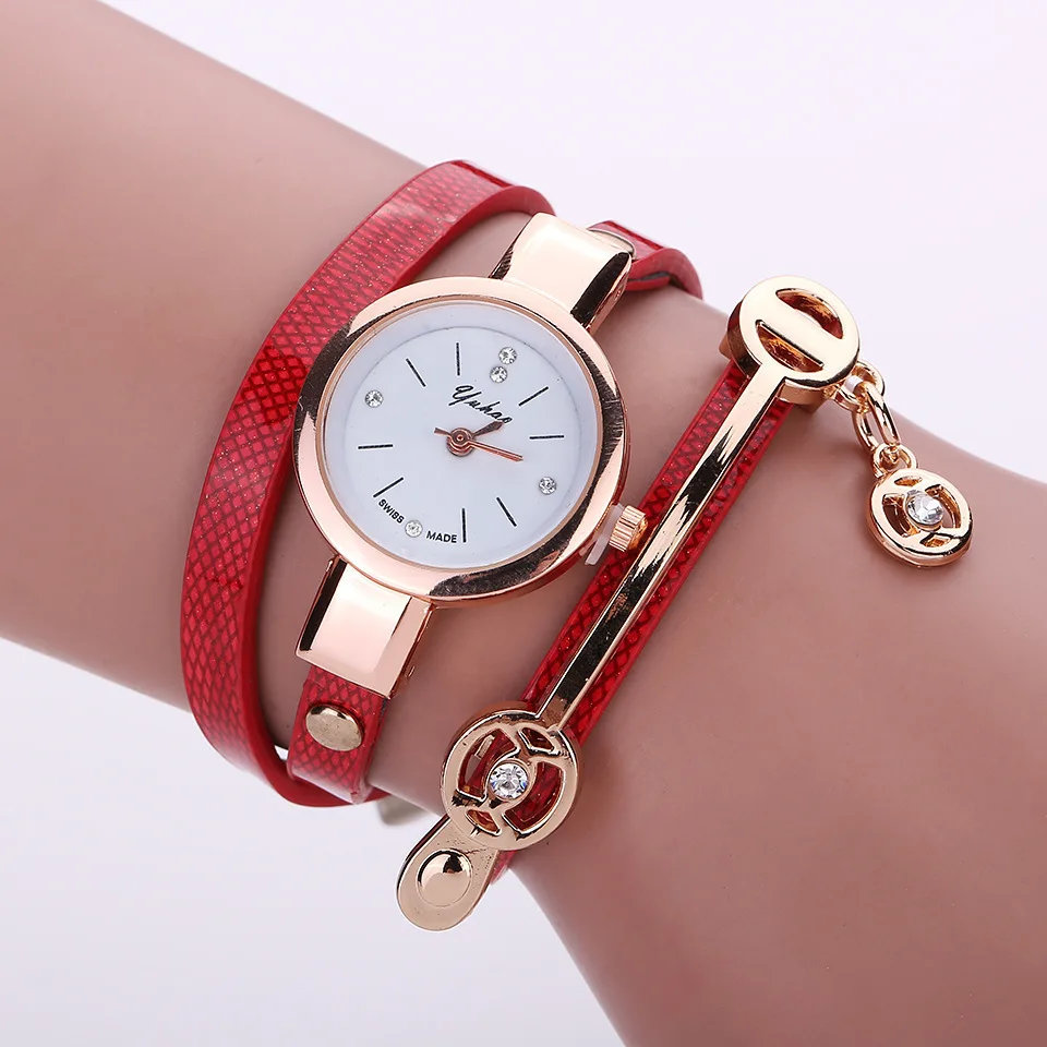 hot sale long wrap leather women quartz wrist watch