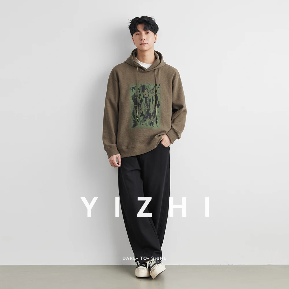 2025 Dark Streetwear Retro Graphic Print Brown Men's Hip Hop Hoodies Pullover Vintage Clothes Men Hooded Sweatshirt Pullover