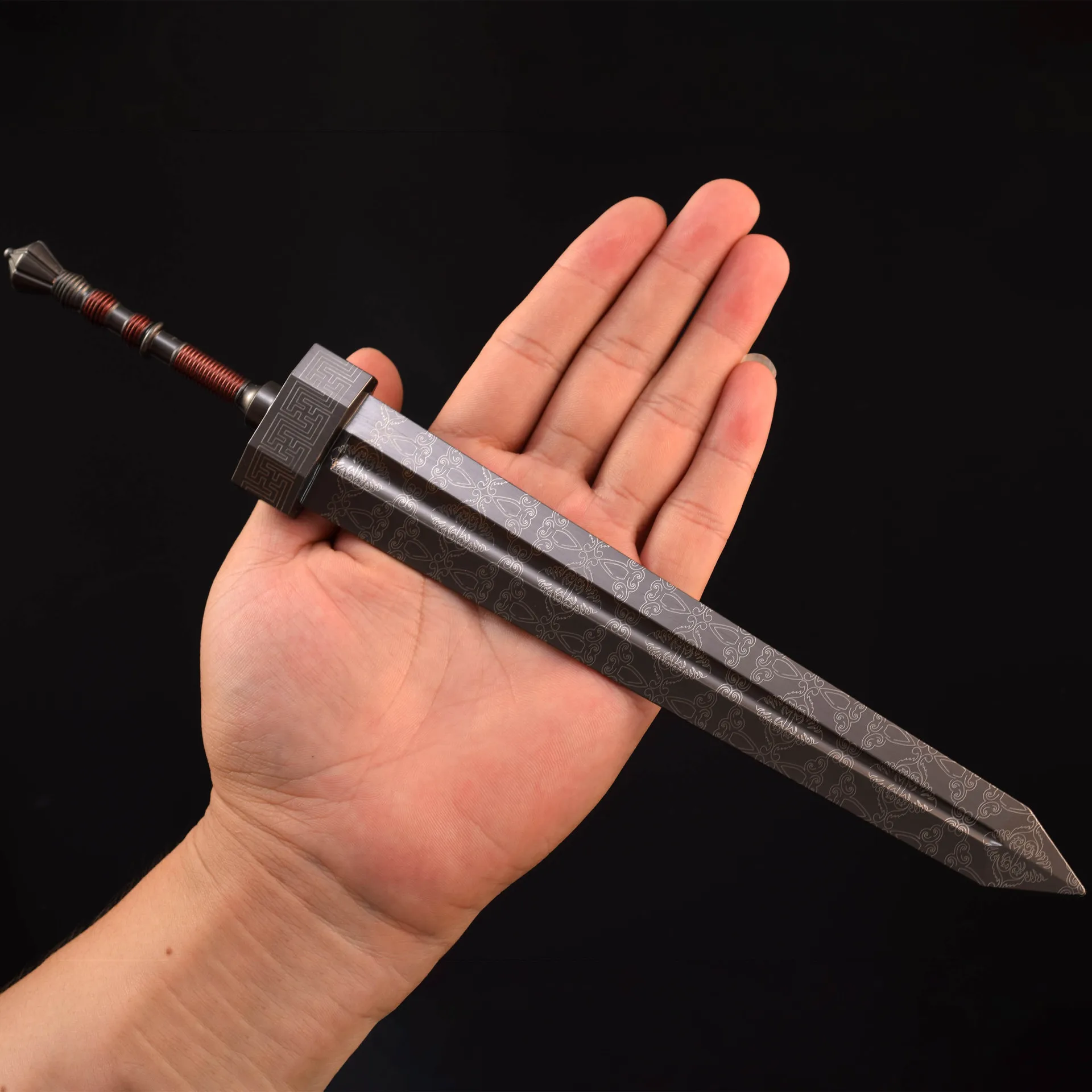 30cm/11.81inch Eldens Weapon Greatsword Damascus Pattern Katana Collectible Gift Box Metal Model Game Ring Peripherals Toy Knife