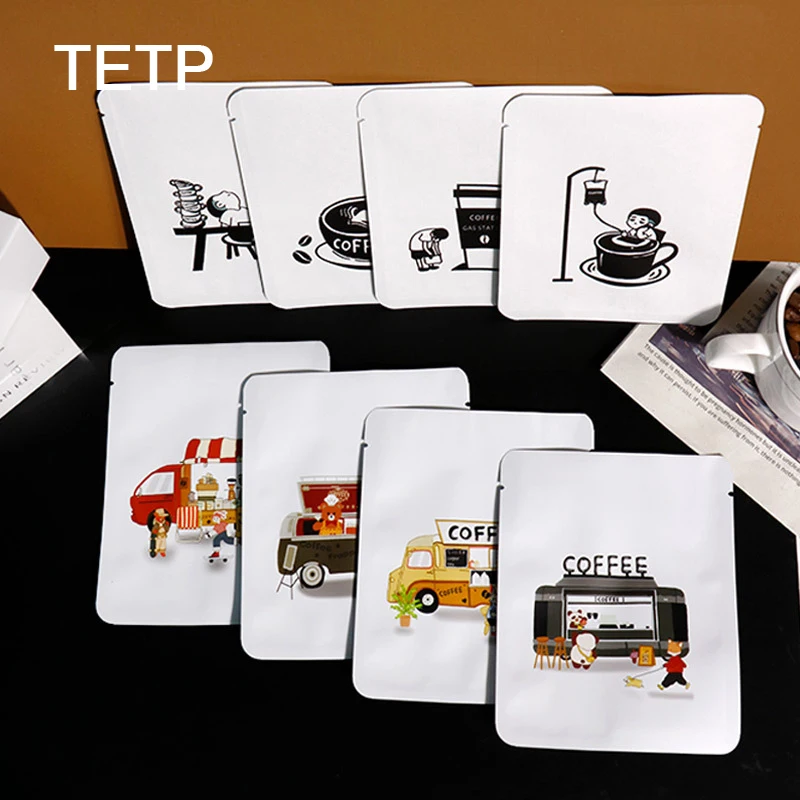 

TETP 100Pcs Hanging Ear Coffee Tea Packaging Bags Aluminum Film Home For Coffee Powder Nut Sugar Storage Machine Hot Seal