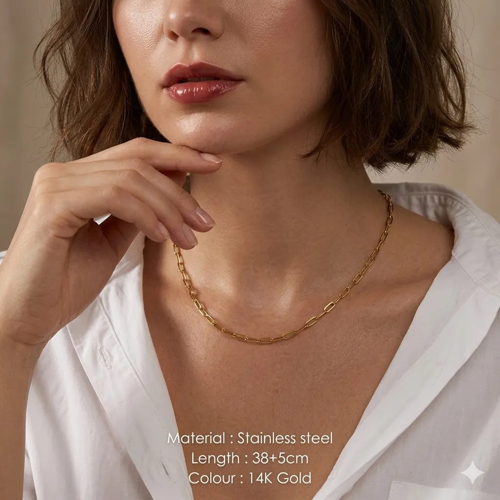 Minimalistische Edelstahl-Papierketten-Halskette für Damen, 14K vergoldete rechteckige Gliederkette, Choker-Schmuckgeschenk