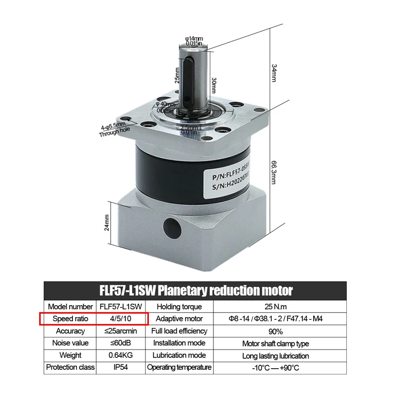 PFDE FLF57-SW Planetary Reducer FLF57 Suitable For Nema 23 Gear Ratio 5/10/20/25/50 Max 25N.m For Nema23 57 Stepper Motor