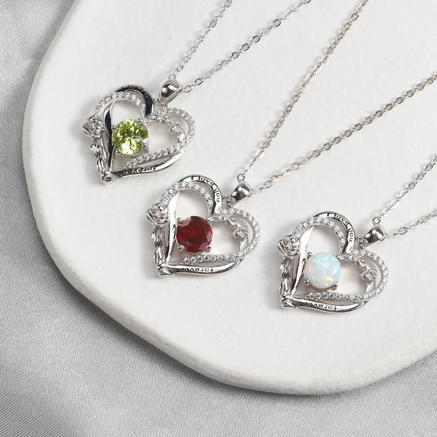  YYSuniee Solid S925 Sterling Silver Hollow Heart Rose Pendant Necklace for Women's Birthday Gift Birthstone Pendant