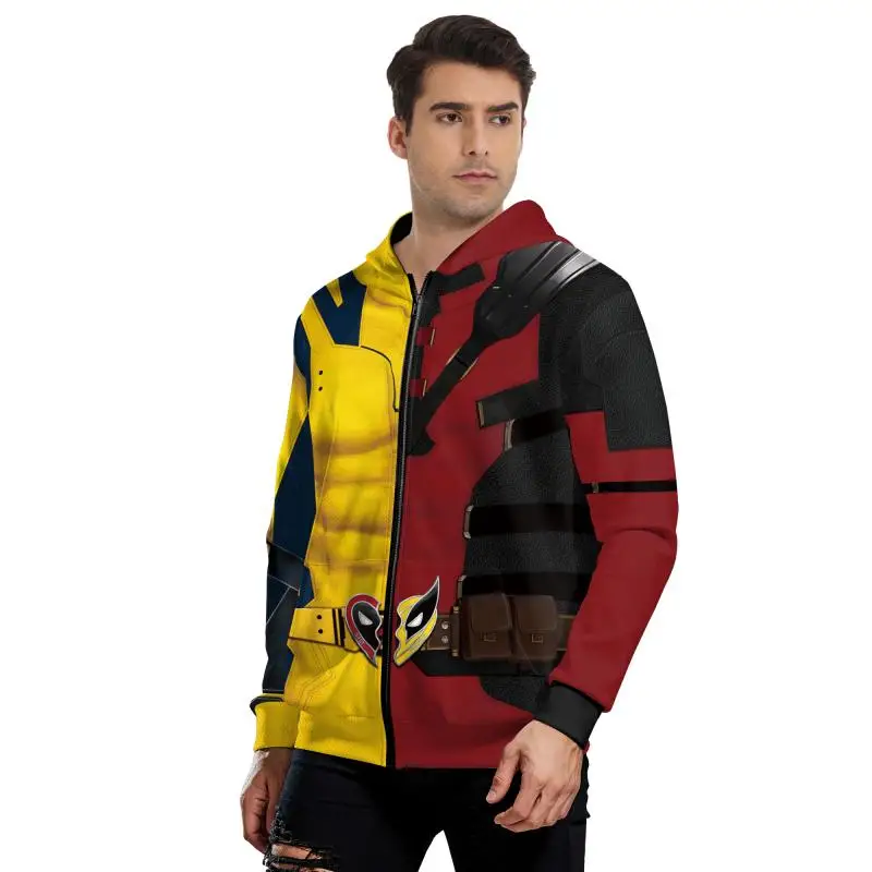 Sudaderas con capucha de Cosplay de Halloween para hombres, disfraces de superhéroe, jersey con estampado 3D, sudaderas con capucha con cremallera, ropa novedosa de lujo