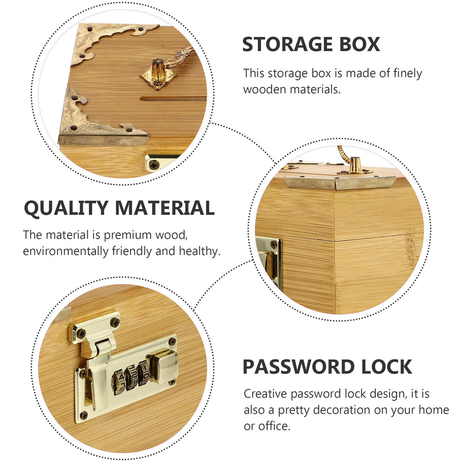 

1Pcs Wooden Storage Box Password Lock Retro Style Decorative Money Saving Case Treasure Box Desktop Ornament Storage Case