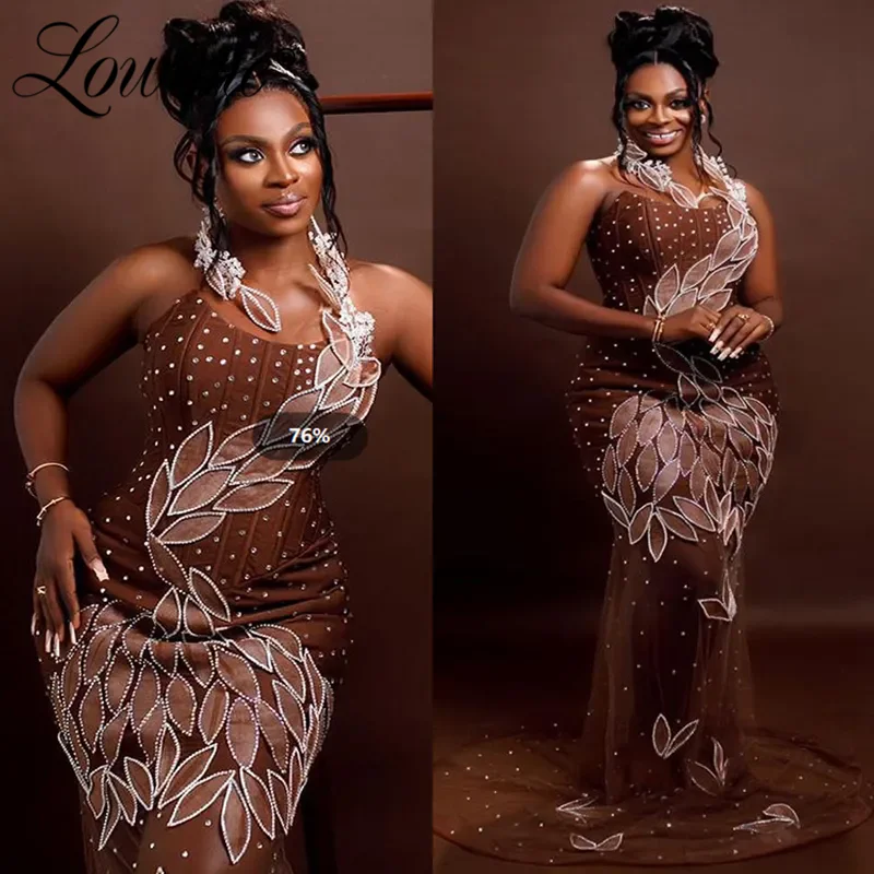 

Коричневые платья русалки для выпускного вечера со стразами по индивидуальному заказу, черные вечерние платья для девочек больших размеров, вечерние платья Aso Ebi, африканское свадебное платье