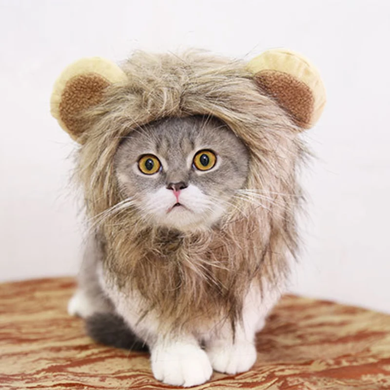 Cute Lion Mane Cat Wig Hat Funny Pets Clothes Cap Fancy Party Dogs Cosplay Costume Kitten Hat With Ears Accessories Cat Costume