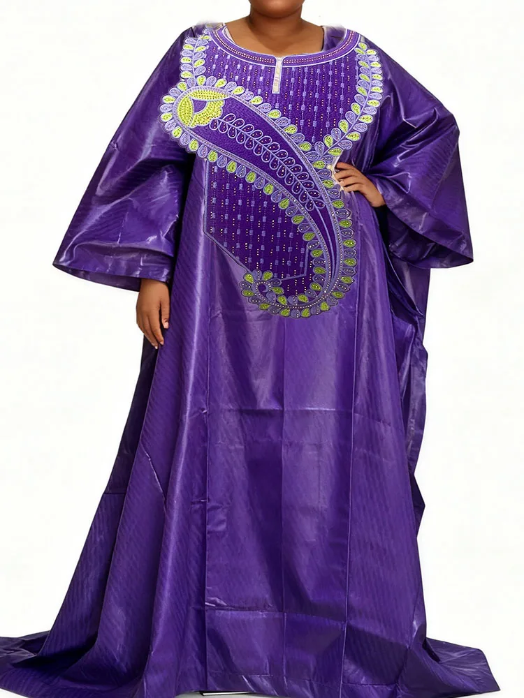 

New! Embroidered Collar Bazin Dress African Print, Elegant Party Gown for Women, Birthday & Celebration