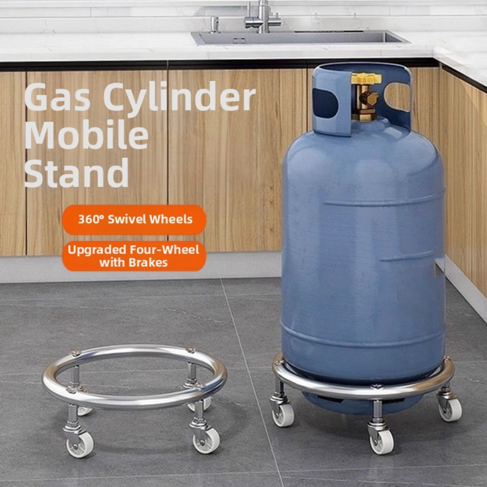 360° Rotation Movable Propane Cylinder Base Holder 100 Lbs Load-Bearing Capacity Stainless Steel Propane Tank Dolly With Brakes