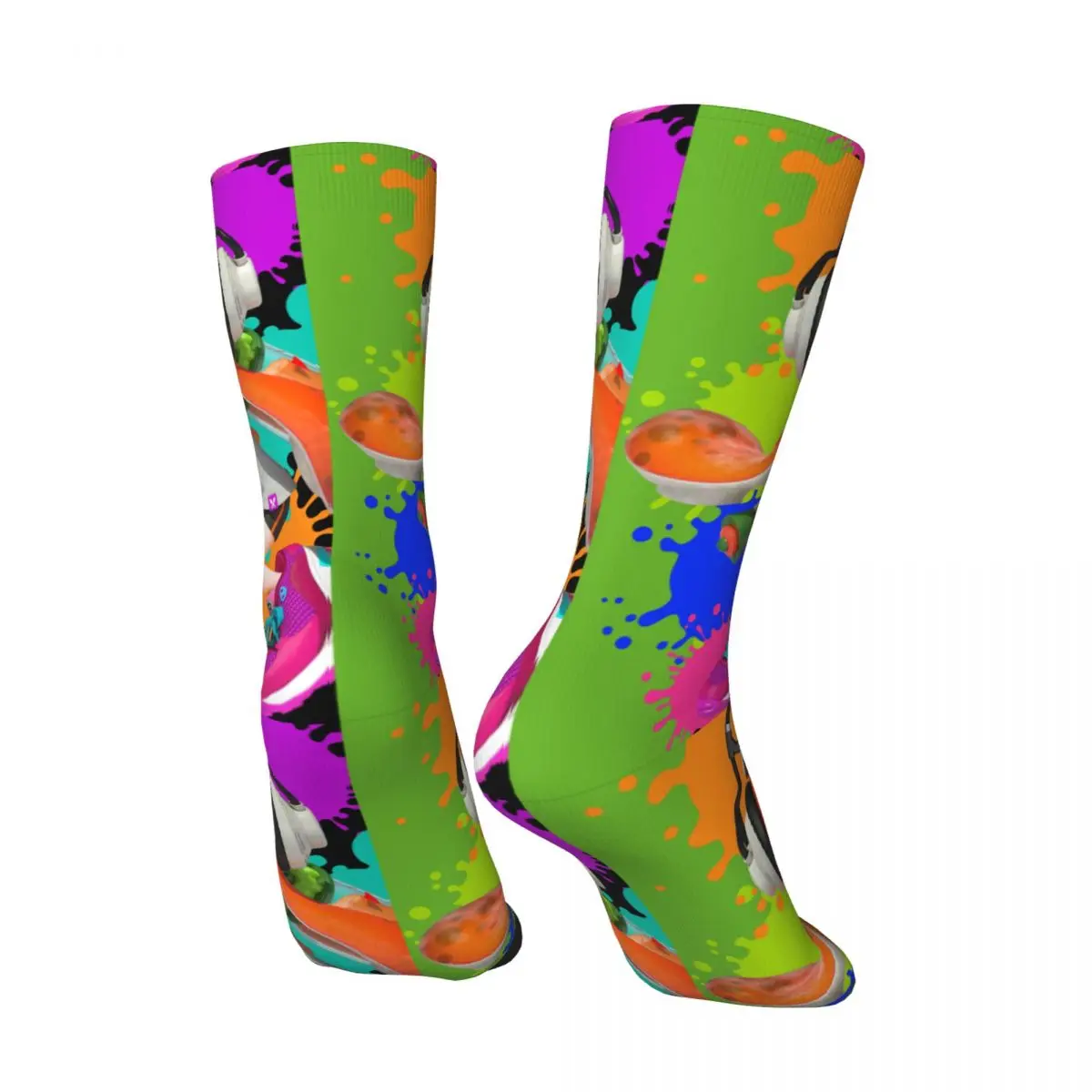 Funny Crazy Compression Sock for Men Inkjet Hip Hop Harajuku Splatoon Happy Seamless Pattern Printed Boys Crew Sock Casual Gift