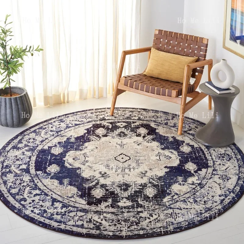 

Monaco Collection Rug Mat Round Ivory Navy Traditional Design Slip Stain Resistant Ideal For High Traffic Areas In Living
