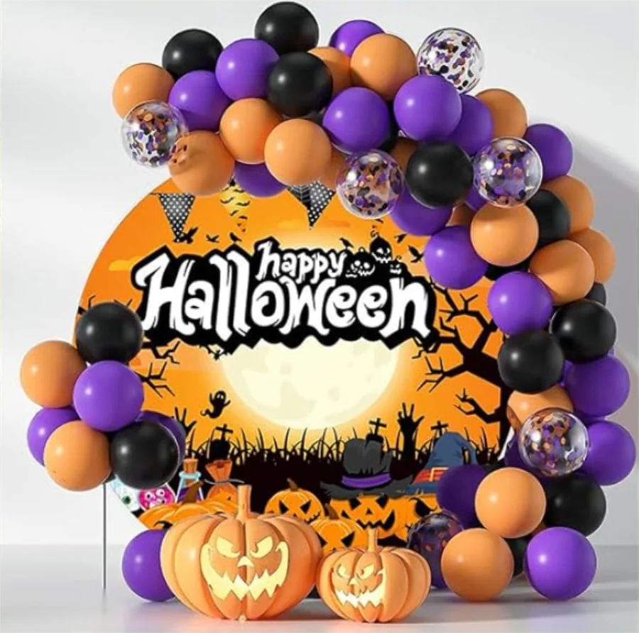 Halloween Party Round Backdrop Cover Full Moon Night Pumpkin Witch Castle Baby Shower Circle Background for Photography Props