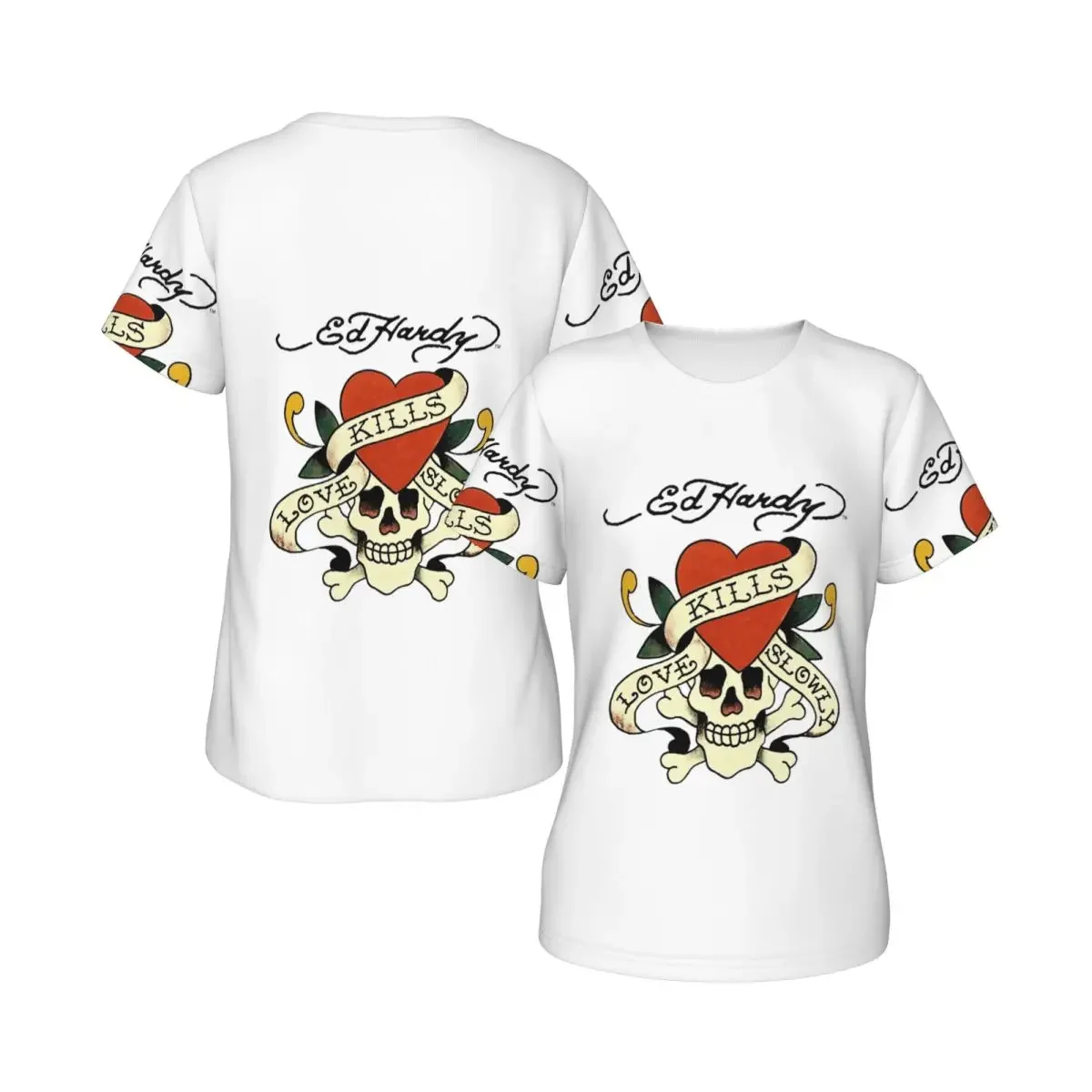 Ed Hardy Love Kills Slowly T-Shirt for Women Round Neck Streetwear T Shirts Women's Tees Short Summer Clothes Tops