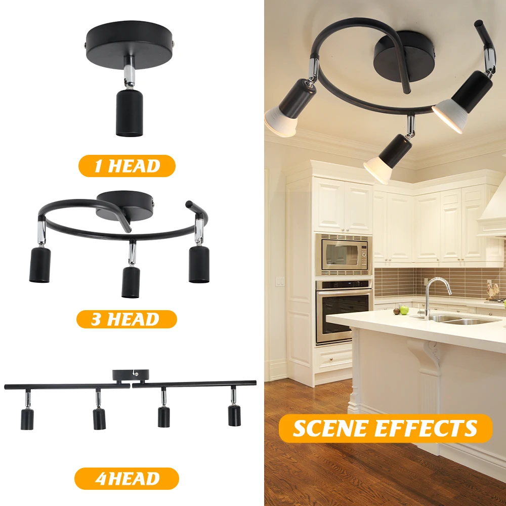 Refletor LED com cabeça de luz rotativa flexível, 4-Light Track Lighting Kit, parede e teto Fixture, Flush Mount