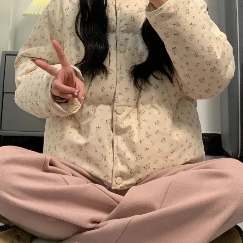 

Однобортное пальто с воротником-стойкой Mujer, осенне-зимние новые тонкие куртки для женщин, модные топы с милым цветочным принтом 2023 года