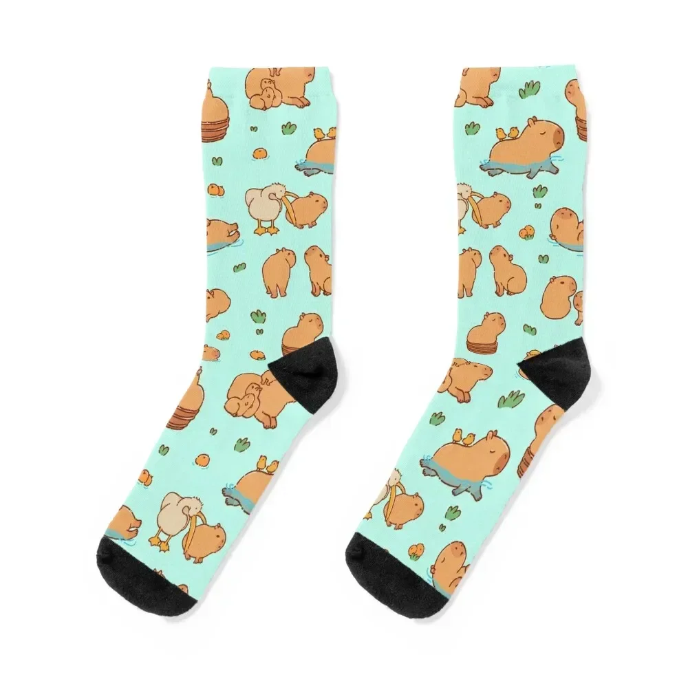 

Cute capybara art, illustration seamless pattern Socks new year cartoon Luxury Woman Socks Men's