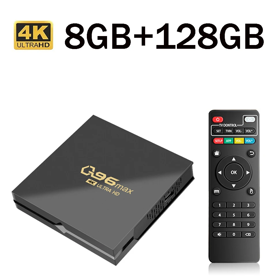 TV-Box Smart HD 4K 3D Media Player Q96 Max Android 11.0 Amlogic S905 Quad Core 4G WLAN 8GB 128GB Smart TV-Box IPTV