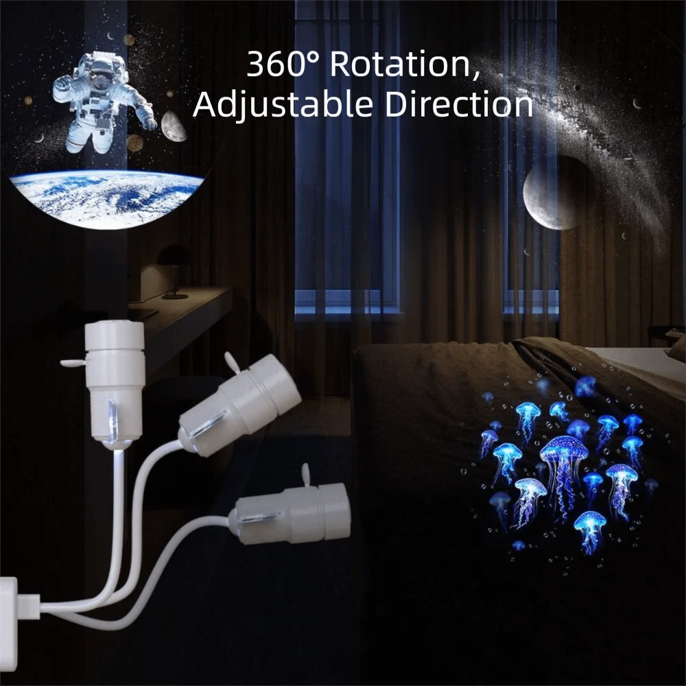Adjustable Focus Star Projector 360 Degree Rotation USB Powered Night Light Star Patterns Space Design Projection Lamp