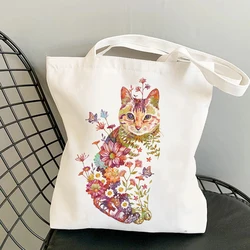 Flower Cat Canvas Bag Women Fashion Shoulder Totebag Female Shopping Bags Girl Student School Bags