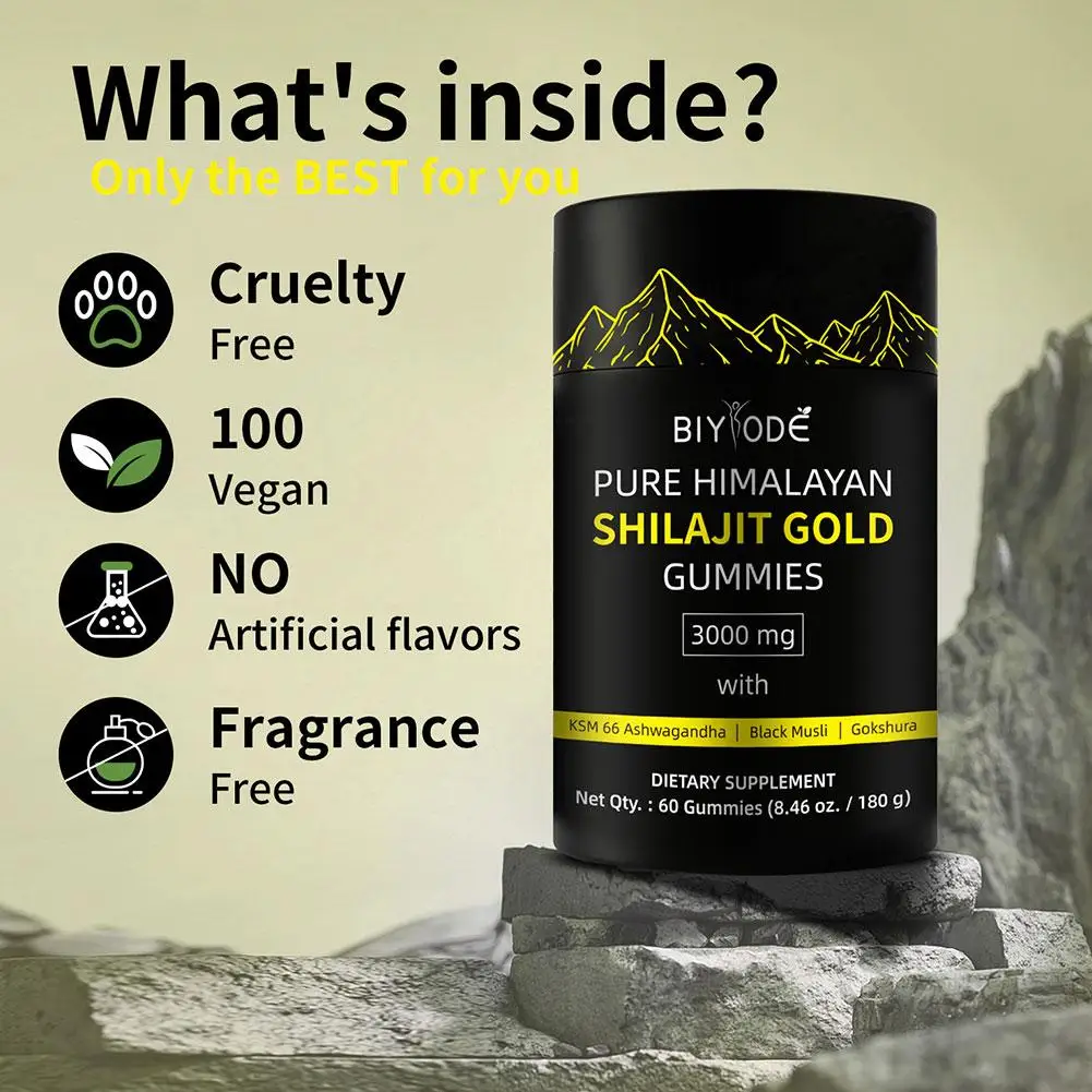 BIYODE Shilajit Amino Acid 100% Natural Mineral Pure Himalayan Shilajit Gold Gummies Men Maintain Energy Improve Body Immunity