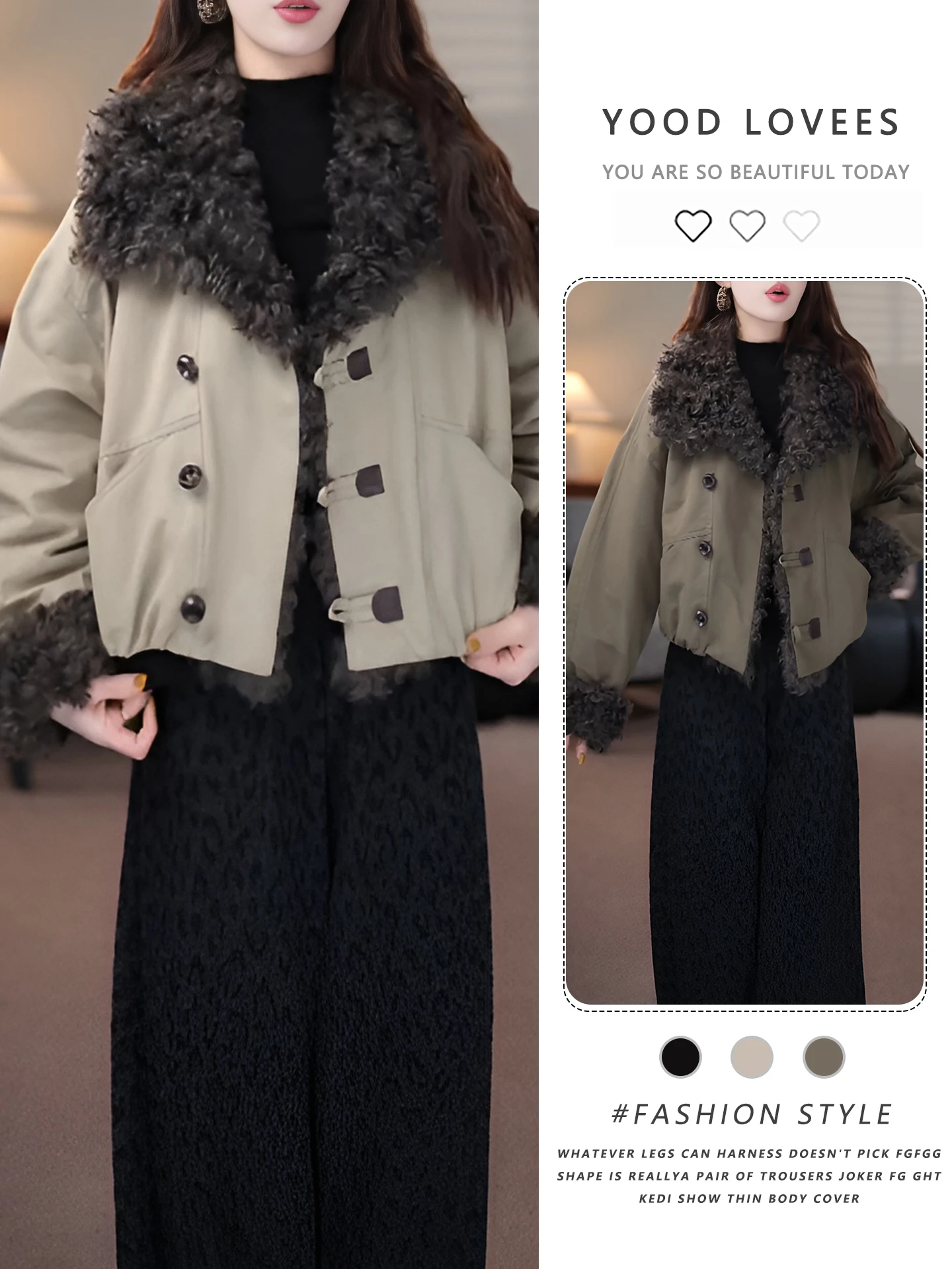 

Fashionable Warmth Women's Cotton Jacket Color Block Fur Collar Autumn Winter New Arrival Korean Style Thickened Long Sleeve ...