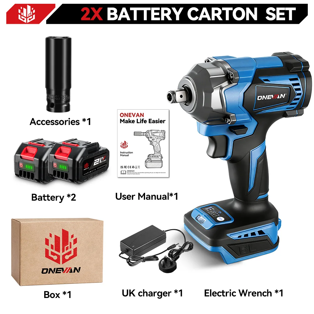 ONEVAN 1200N.M Torque Brushless Electric Impact Wrench Cordless 1/2inch Car Repair Screwdriver Drill Tool For Makita Battery Pin image 3