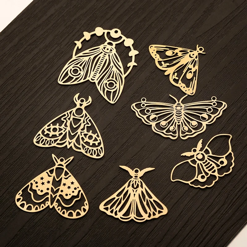 4pcs/lot Raw Brass Celestial Moon Moth Butterfly Charms Pendant For DIY Earrings Necklace Jewelry Making Findings Supplies