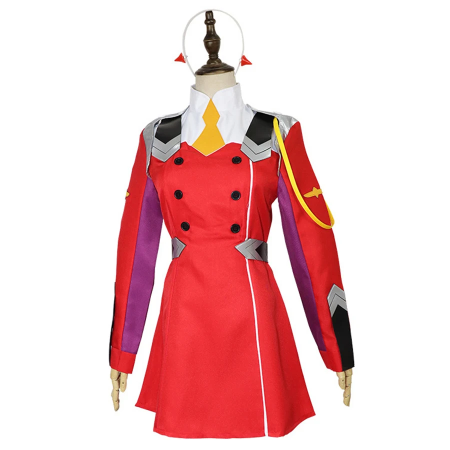 Querida na Franxx Anime Cosplay Traje para Mulheres, Zero Dois 02 Vestido, Uniforme, Peruca rosa longa, Headwear, Meninas, Trajes de Halloween