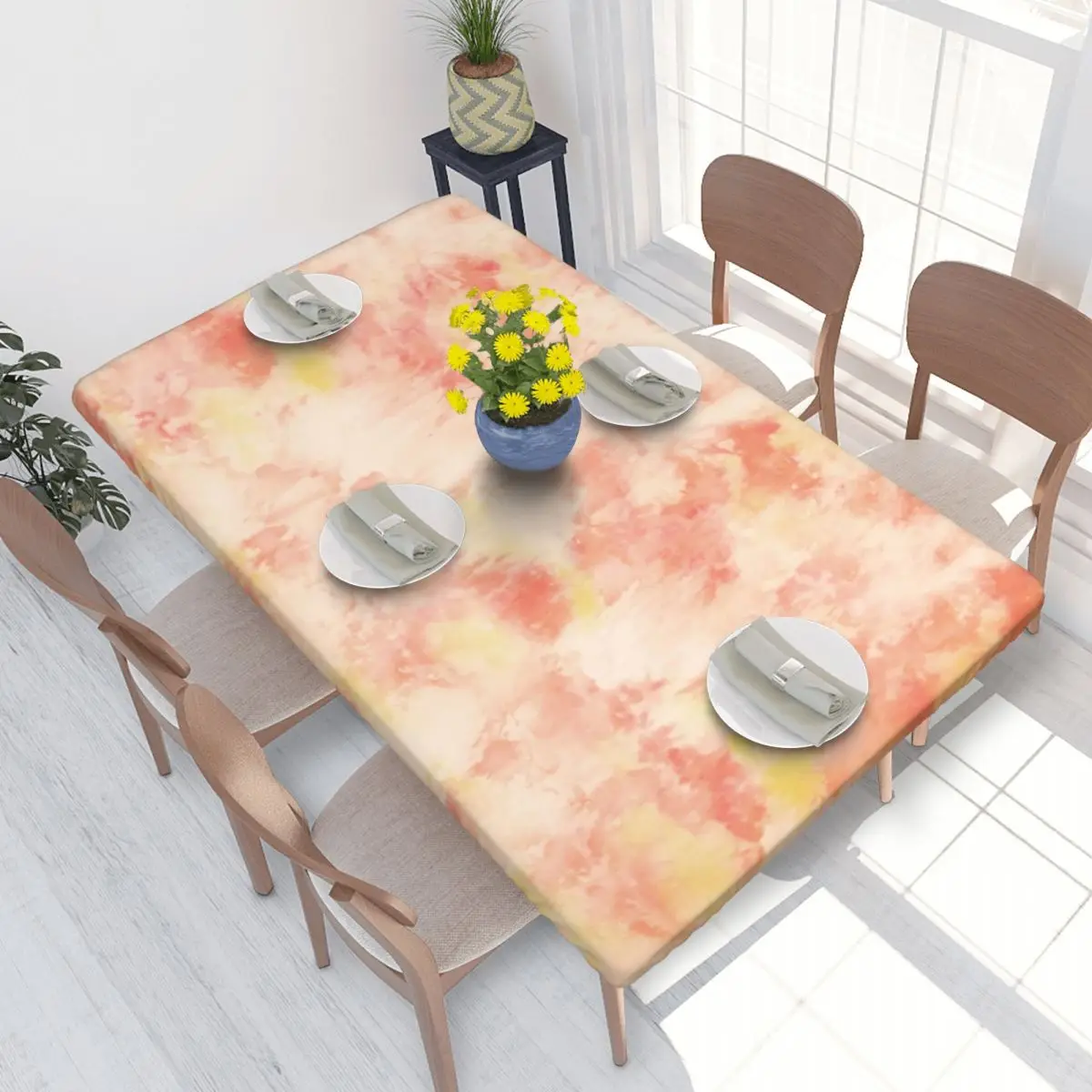 ผ้าคลุมโต๊ะย้อมสีย้อมสีเหลืองสี่เหลี่ยมผ้าคลุมโต๊ะ4FT กันน้ำมันผ้าเช็ดโต๊ะสำหรับกลางแจ้ง
