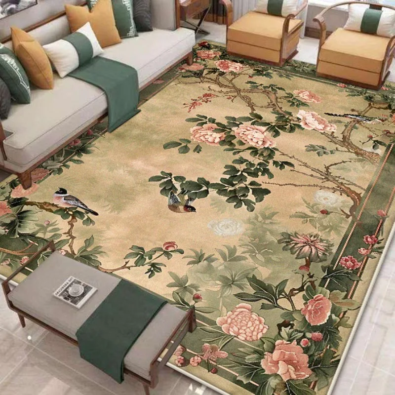 New Chinese Style Carpet for Living Room Antiskid Plant Pattern Room Decoration Home Mats Big Size Study Decoration Rug Washable view 3