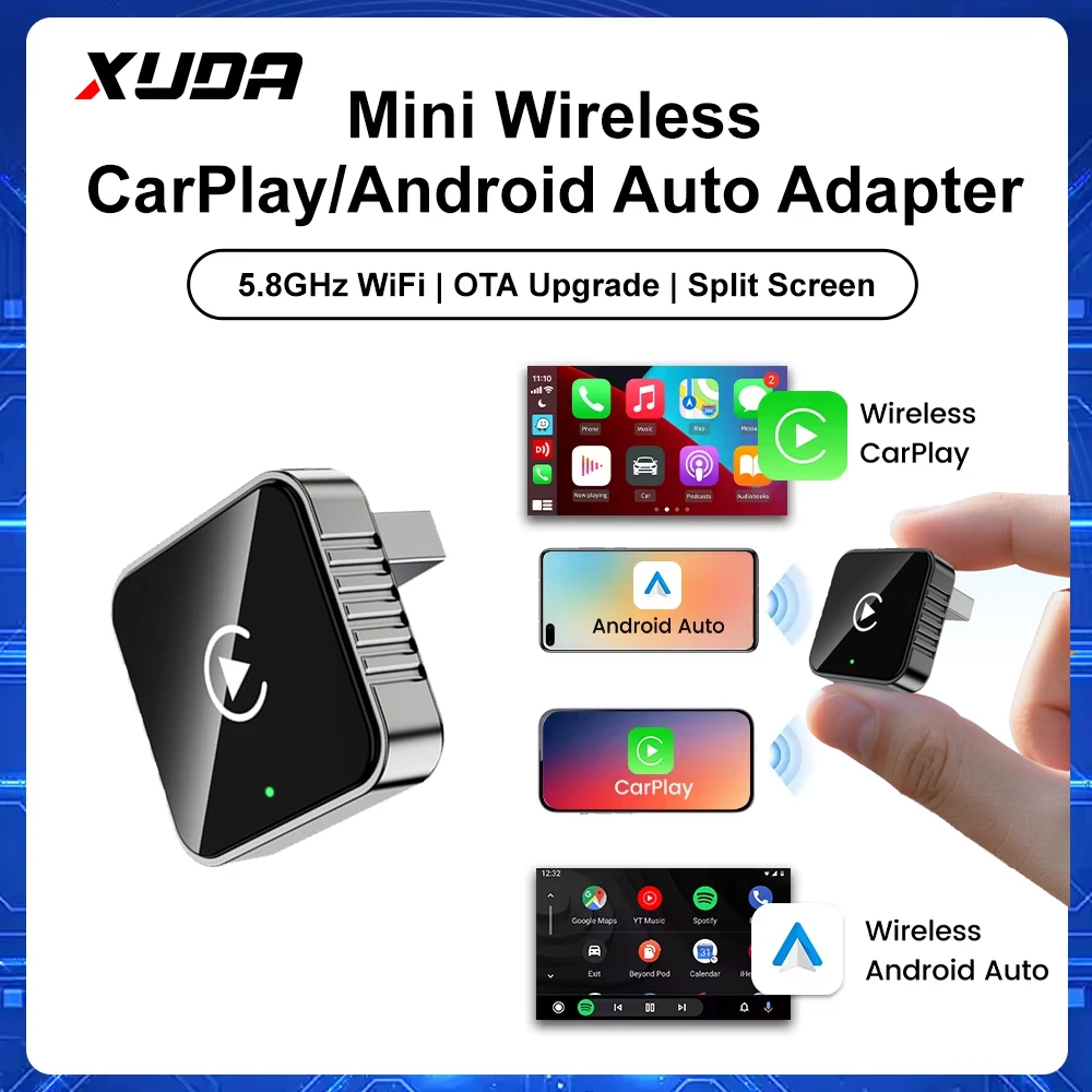 XUDA Mini L9 CarPlay Wireless Adapter 2 In 1 Wifi 5.8G Android Auto Wireless Dongle for Spotify Music OEM Car
