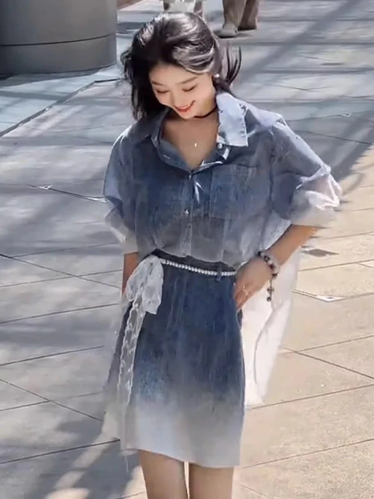 

Sli adient irt And Skirt Set Beautiful Ele Lady Summer 2025 Faion Women's Clothing ort Sve Collar