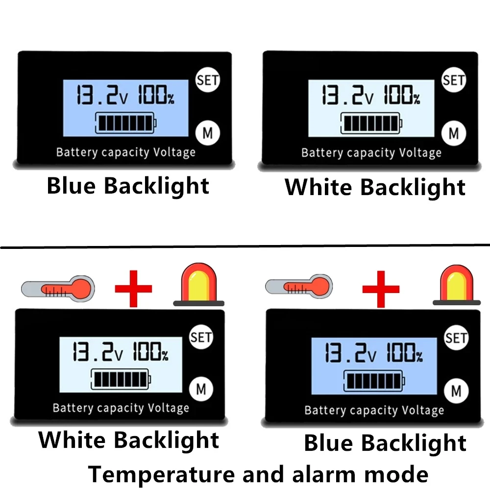 Battery Capacity Indicator DC 8V-100V Lead Acid Lithium LiFePO4 Car Motorcycle Voltmeter Voltage Gauge 12V 24V 48V 72V 6133A