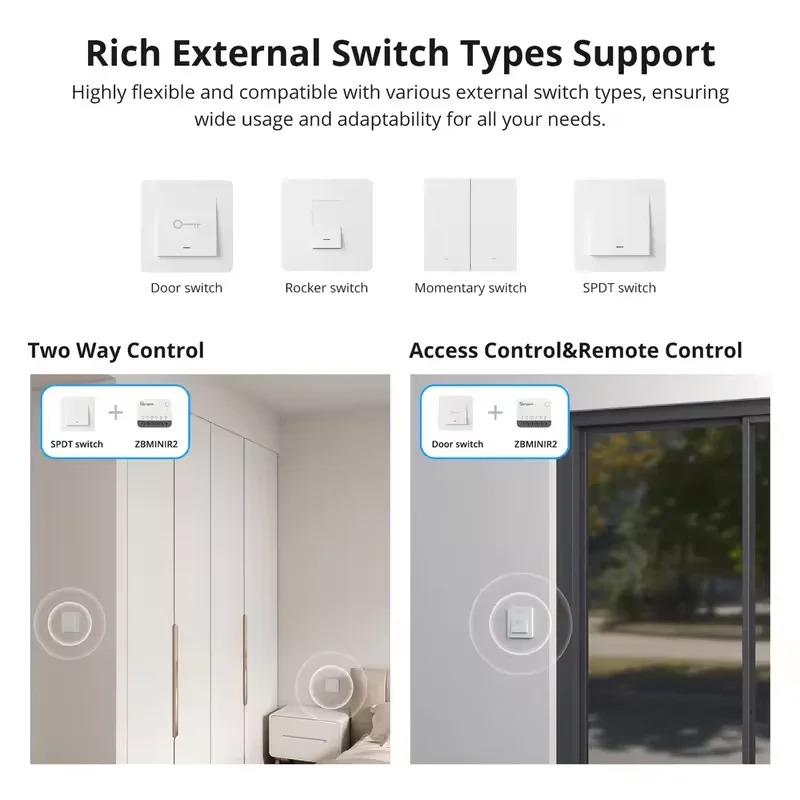 SONOFF ZBMINIR2 Extreme Zigbee Smart Switch Detach Relay External Switch Remote Control Support ZBBridge-P/U Ihost Gateway 2MQTT