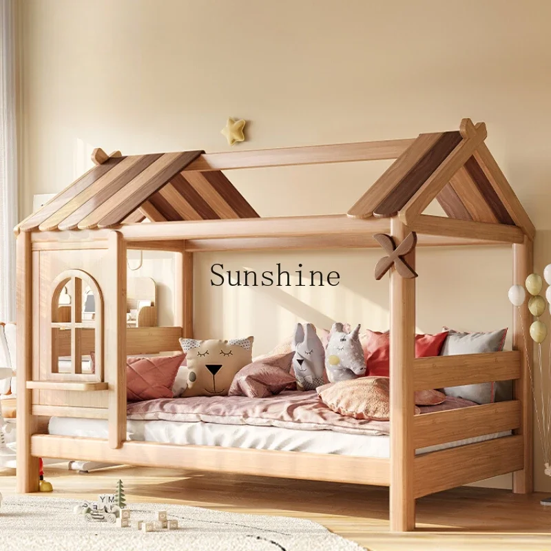 Boy with guardrail tent bed 1.5m solid wood treehouse multifunctional princess bed